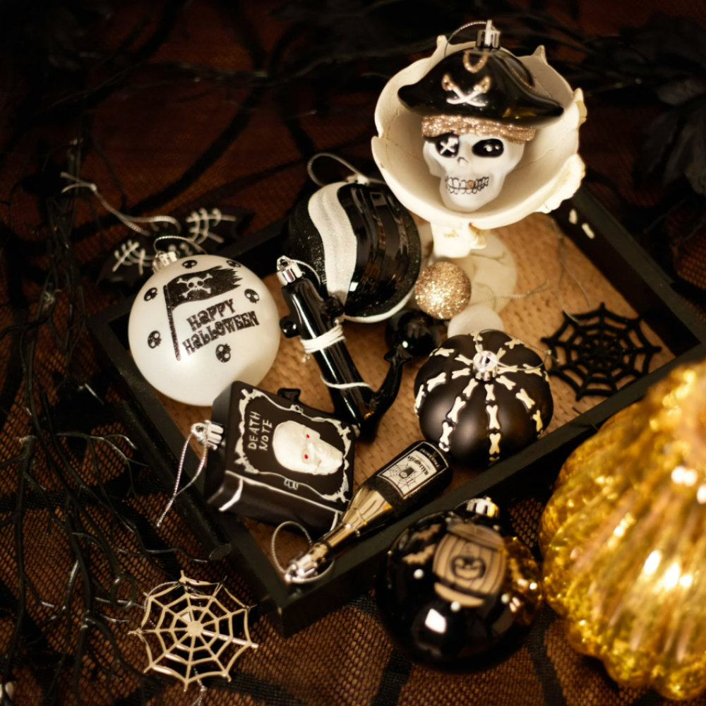 Halloween Christmas Tree Ornaments Set, 70-Piece Black & White Gothic Ornaments
