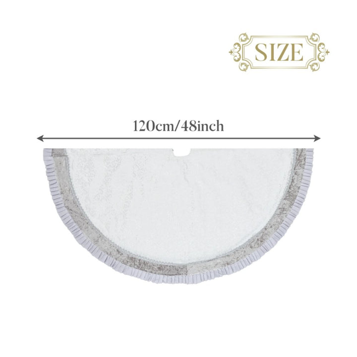 (Pre-Order) Silver and White Christmas Tree Skirt, 48-Inch Elegant Velvet & Brocade Holiday Tree Base Cover with Pleated Trim Tree Skirt OrnamentallyYou 