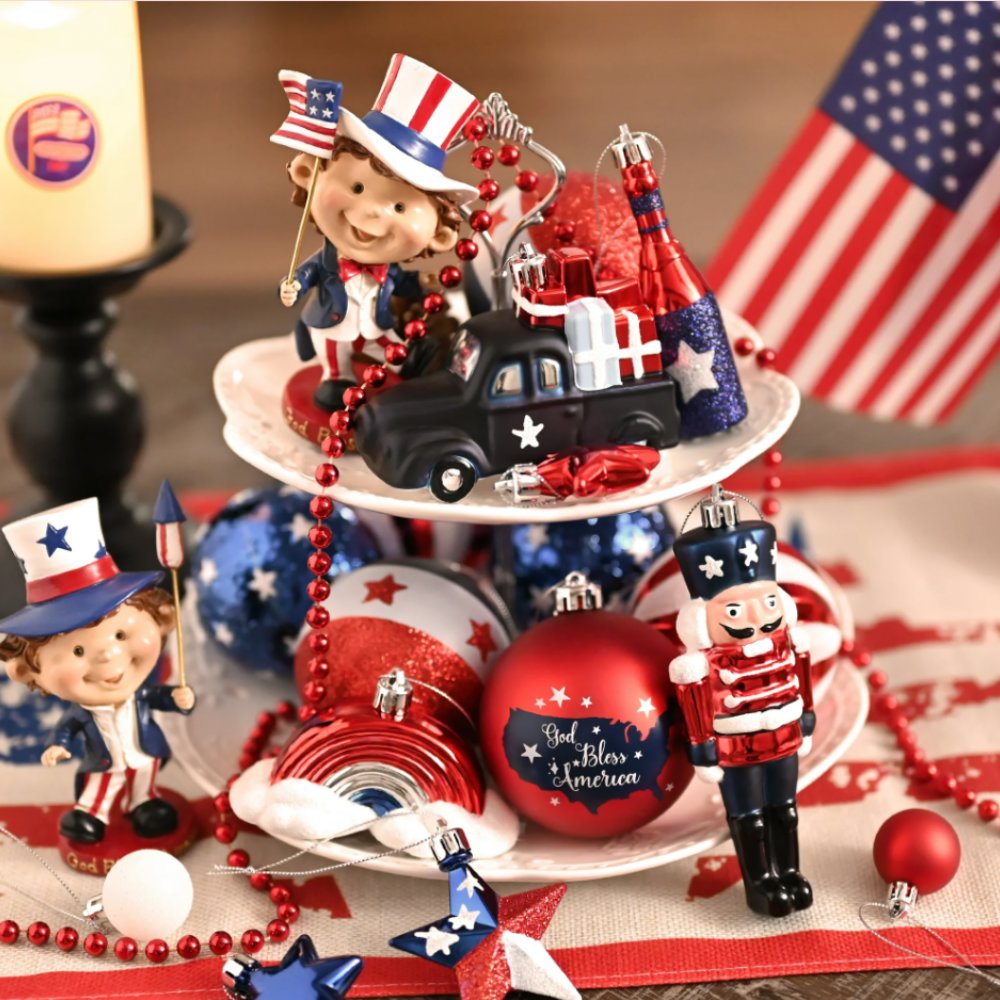 USA Flag Inspired Patriotic Ornament Set, 70pc Red White Blue Baubles Ornament Bundle OrnamentallyYou 