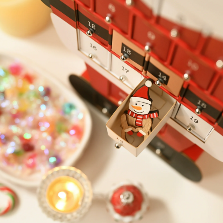 Santa Advent Calendar, 24 Drawer Christmas Countdown Calendar for Holiday Treats, Toys & Surprises