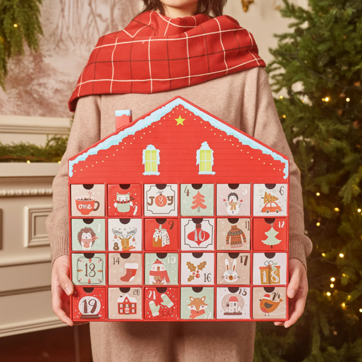 Christmas Advent Calendar House, 24 Drawer Countdown Calendar for Holiday Treats, Toys & Surprises