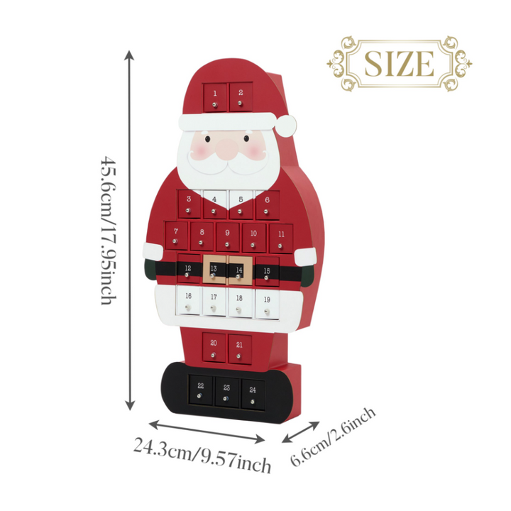 Santa Advent Calendar, 24 Drawer Christmas Countdown Calendar for Holiday Treats, Toys & Surprises