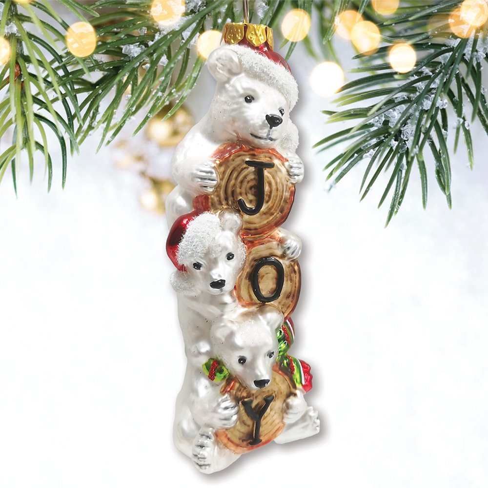 Joyful Polar Bear Trio Stacked Glass Christmas Ornament Glass Ornament OrnamentallyYou 