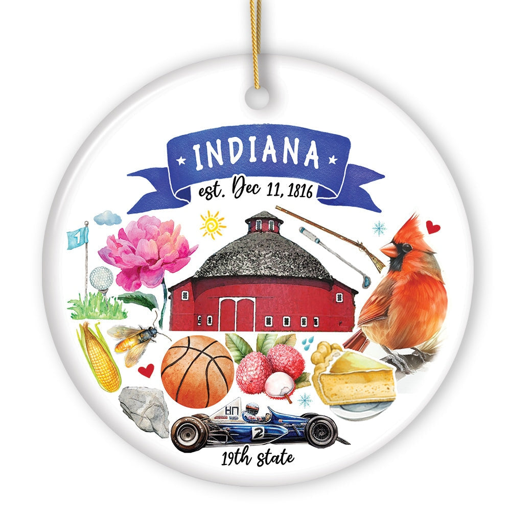 Artistic Indiana State Themes and Landmarks Christmas Ornament Ceramic Ornament OrnamentallyYou 