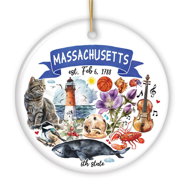 Artistic Massachusetts State Themes and Landmarks Christmas Ornament Ceramic Ornament OrnamentallyYou 
