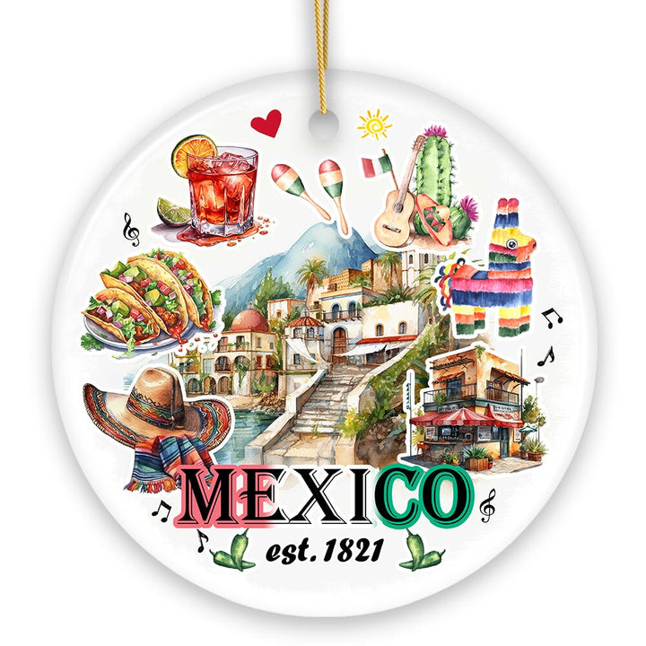 Artistic Mexico Landmarks and Natural Wonders Ornament, Mexican Cultural Heritage Christmas Gift Ceramic Ornament OrnamentallyYou 