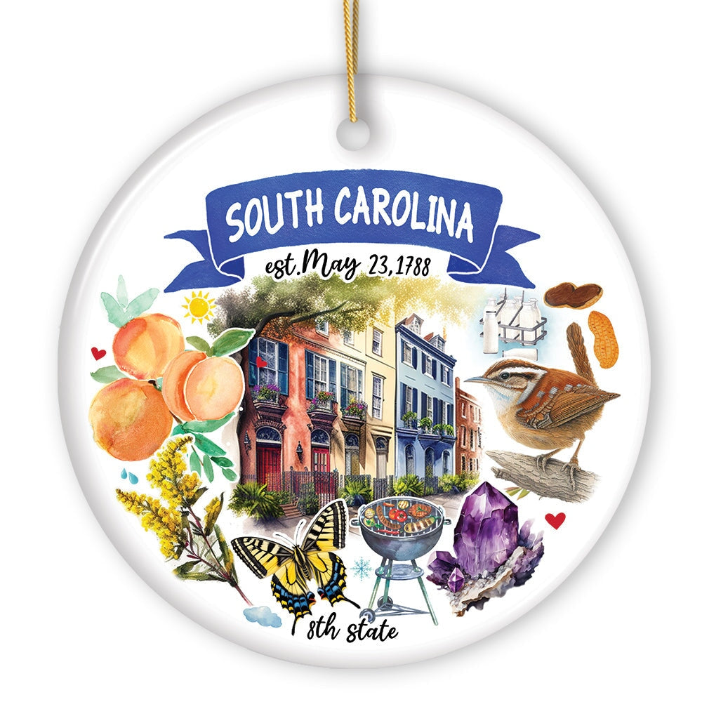 Artistic South Carolina State Themes and Landmarks Christmas Ornament Ceramic Ornament OrnamentallyYou 