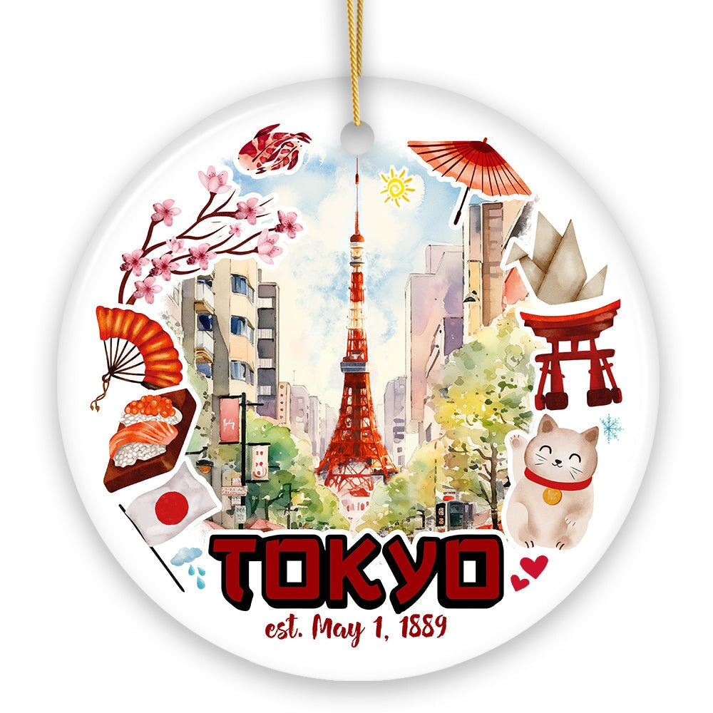 Artistic Tokyo Cultural Heritage Ornament, Japanese Style Timeless Zen Keepsake Ceramic Ornament OrnamentallyYou 
