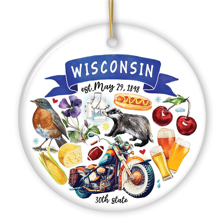 Artistic Wisconsin State Themes and Landmarks Christmas Ornament Ceramic Ornament OrnamentallyYou 