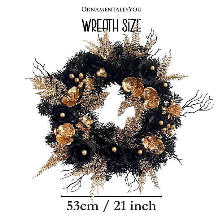 (Pre-Order) Black and Bronze Elegantly Goth 20" Wreath, Premium Gold Door Decoration with Floral Orchids Wreath OrnamentallyYou 