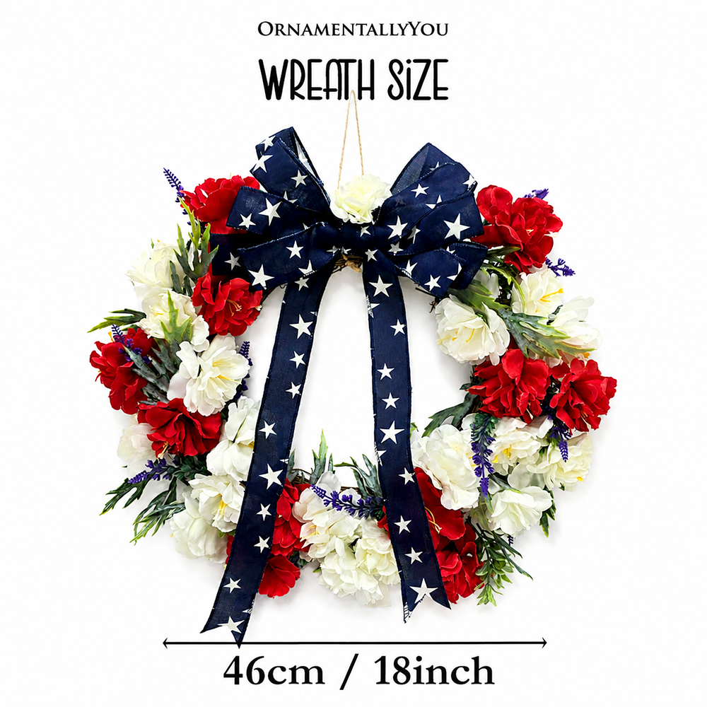 Patriotic Red White & Blue 18" Floral Wreath with Star Bow