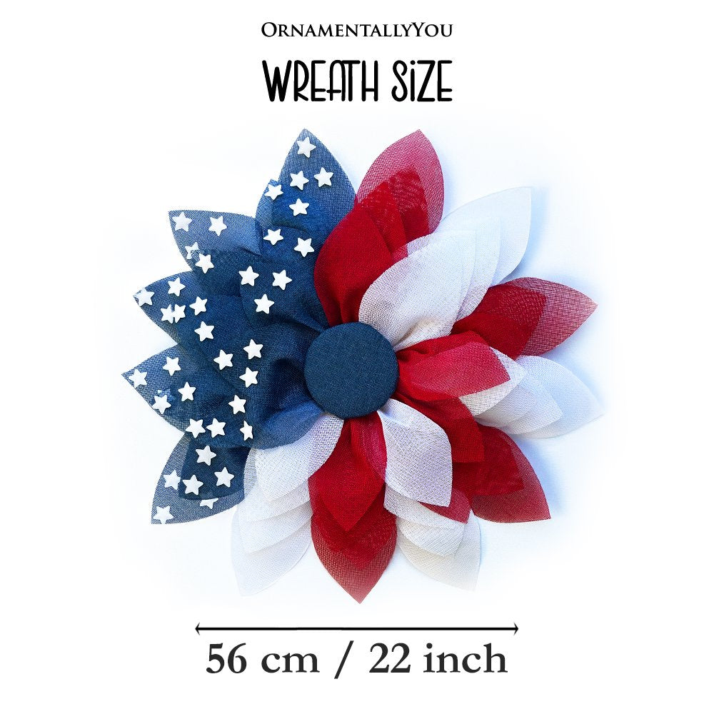 Rustic Burlap Patriotic 22" Wreath, American Flag Style 4th of July Front Door Home Decor Wreath OrnamentallyYou 