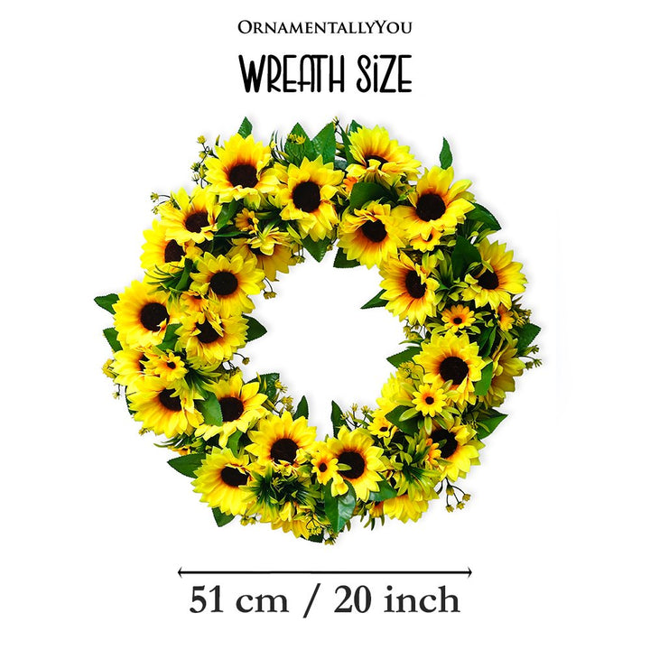 Sunflower Wreath for Front Door or Home, 20 Inches Wreath OrnamentallyYou 