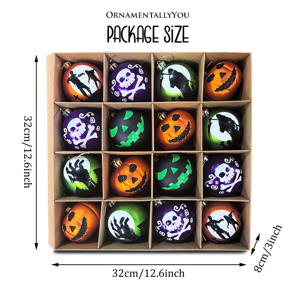 The Face of Spooky Horror 16 Piece Ornament Shatterproof Bundle Set, Halloween Pumpkin, Zombie, and Goblin Ornament Bundle OrnamentallyYou 