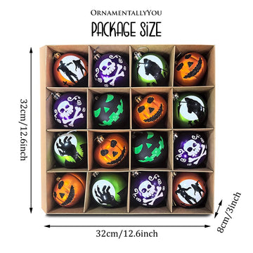 The Face of Spooky Horror 16 Piece Ornament Shatterproof Bundle Set, Halloween Pumpkin, Zombie, and Goblin Ornament Bundle OrnamentallyYou 