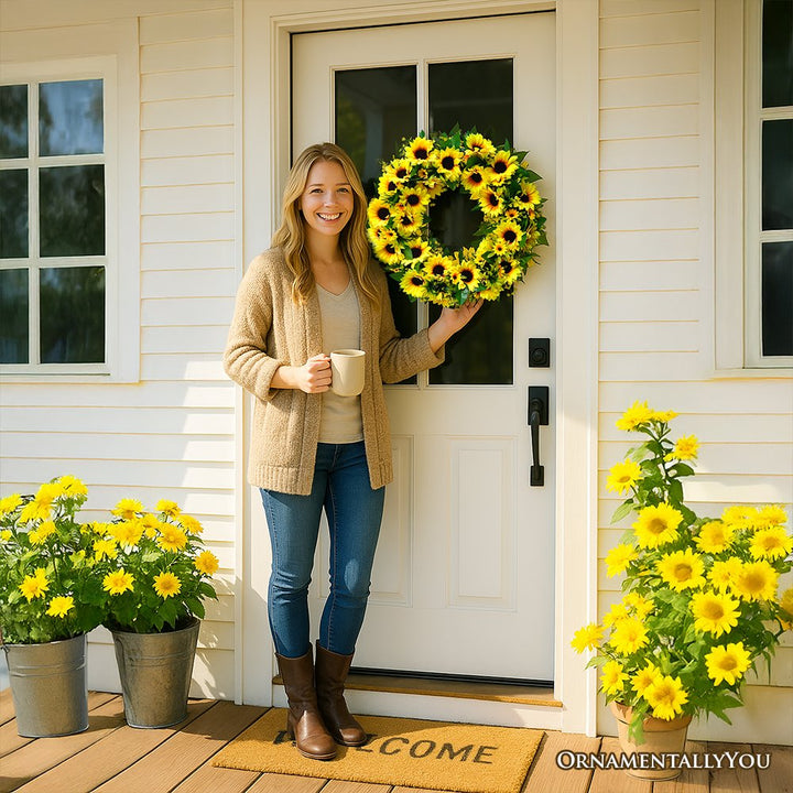 Sunflower Wreath for Front Door or Home, 20 Inches Wreath OrnamentallyYou 