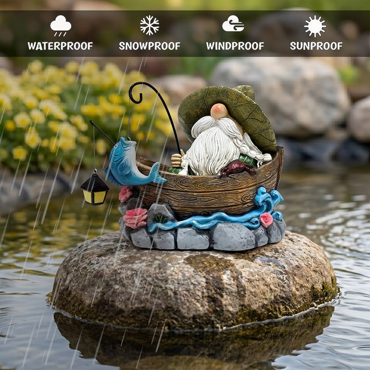 Fishing Gnome with Lantern Garden Statue, 6" Lighted Dwarf Figurine Outdoor Decor Resin Statues OrnamentallyYou 