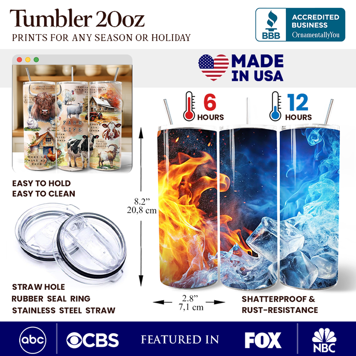 Agricultural Dream 20oz Personalized Tumbler With Lid and Stainless Steel Straw, Farm Life Quotes Gift Cup