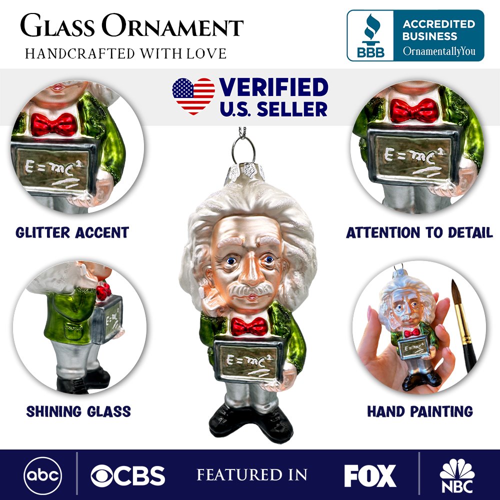 (Pre-Order) Albert Einstein Handcrafted Glass Ornament, Science and Physics Themed Christmas Gift Glass Ornament OrnamentallyYou 