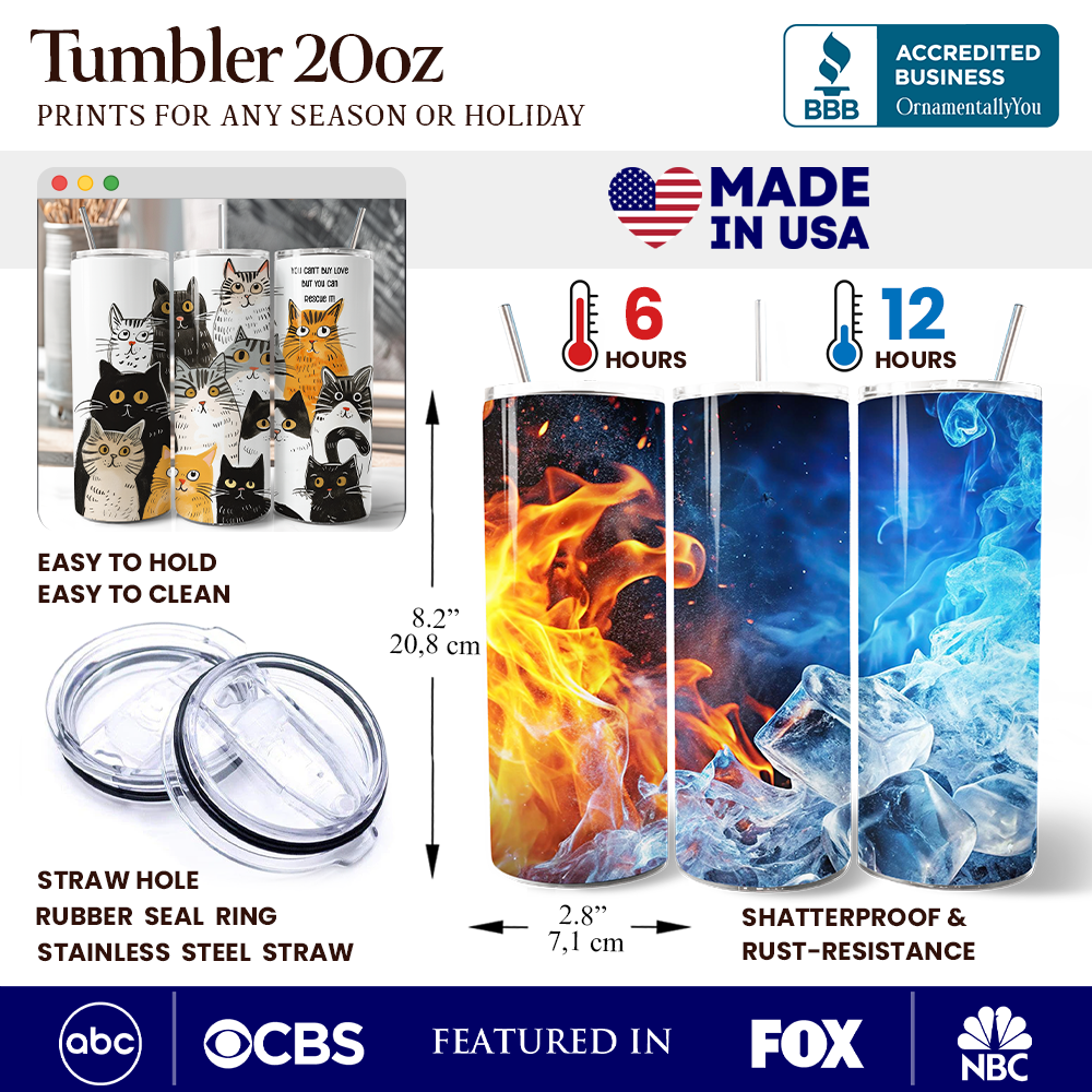 Animal Rescue Cat 20oz Personalized Tumbler With Lid and Stainless Steel Straw, Shelter Supporter Gift Cup