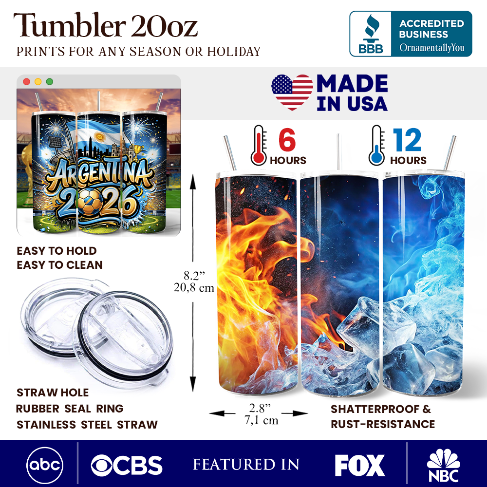 Argentina 2026 Soccer Cup Global Championship 20oz Tumbler With Lid and Stainless Steel Straw, Fans Football Gift Cup