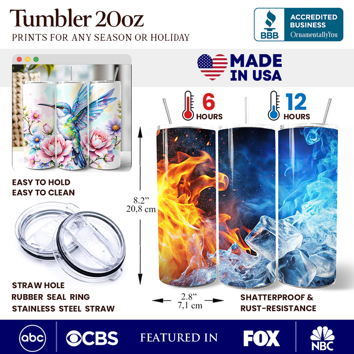 Beautiful Floral Hummingbird 20oz Personalized Tumbler With Lid and Stainless Steel Straw, Vibrant Roses Travel Mug Gift