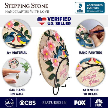 Blossoming Songbirds Positivity Stepping Stone, 9.5" Happiness Garden Decoration and Support Gift Resin Statues OrnamentallyYou 