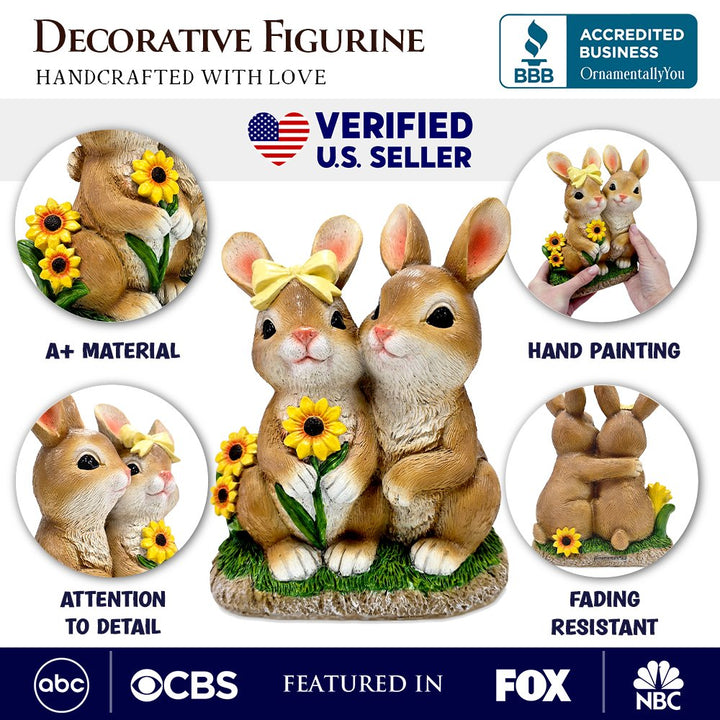 Bunny Embrace Garden Statue, 8" Hugging Rabbit Couple Figurine Outdoor Decor Resin Statues OrnamentallyYou 