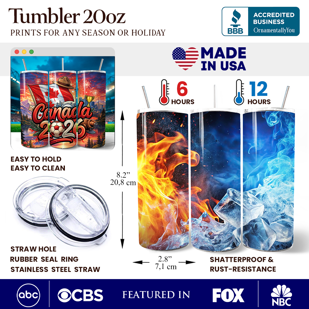 Canada 2026 Soccer Cup Global Championship 20oz Tumbler With Lid and Stainless Steel Straw, Fans Football Gift Cup