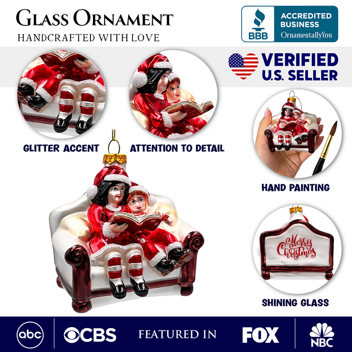 (Pre-Order) Charming Kids on the Couch Glass Christmas Ornament, Sentimental Holiday Tree Decor