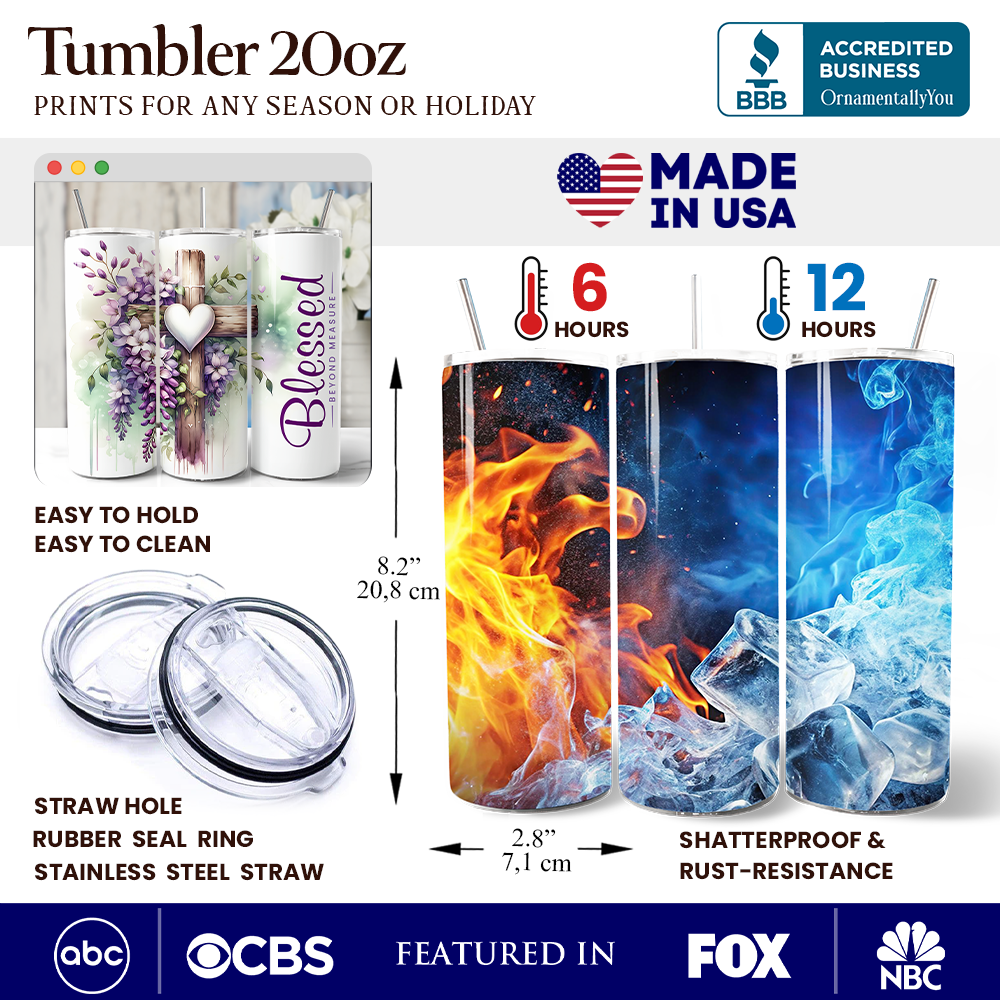 Christian Purple Wisteria Cross 20oz Personalized Tumbler With Lid and Stainless Steel Straw, Blessed Beyond Measure Gift Cup