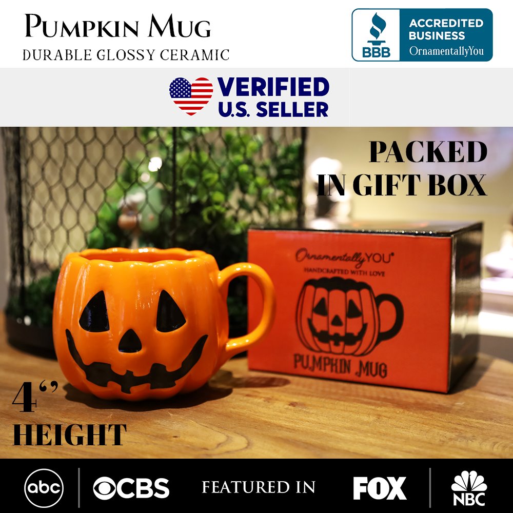 (Pre-Order) Classic Jack O' Lantern Ceramic 4" Pumpkin Mug, Halloween Drinkware and Spooky Fall Decor Mugs OrnamentallyYou 