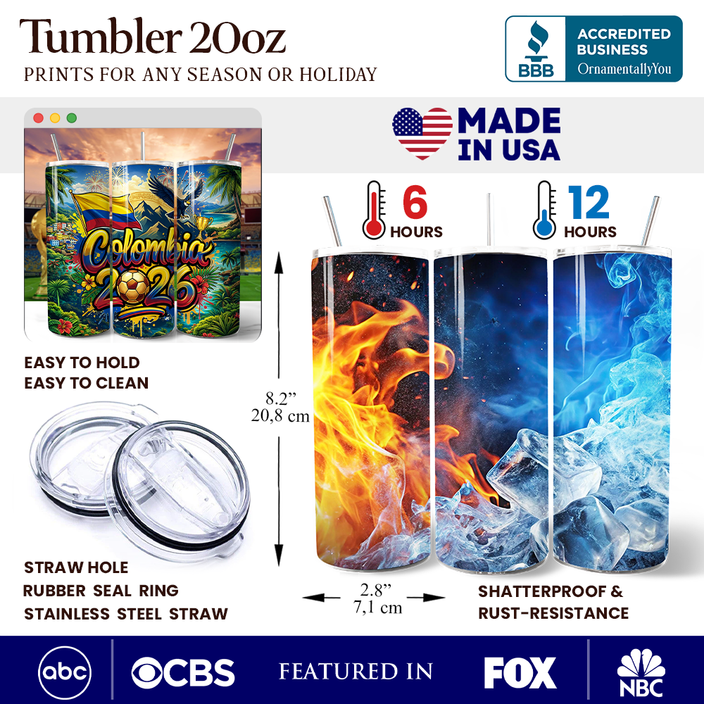 Colombia 2026 Soccer Cup Global Championship 20oz Tumbler With Lid and Stainless Steel Straw, Fans Football Gift Cup