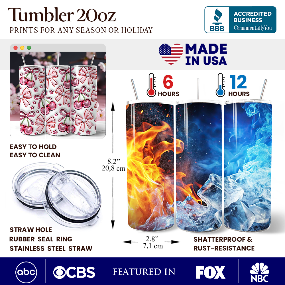 Coquette Cherry Bows 3D Inflated Tumbler With Lid and Stainless Steel Straw, Spring Floral Travel Mug Gift