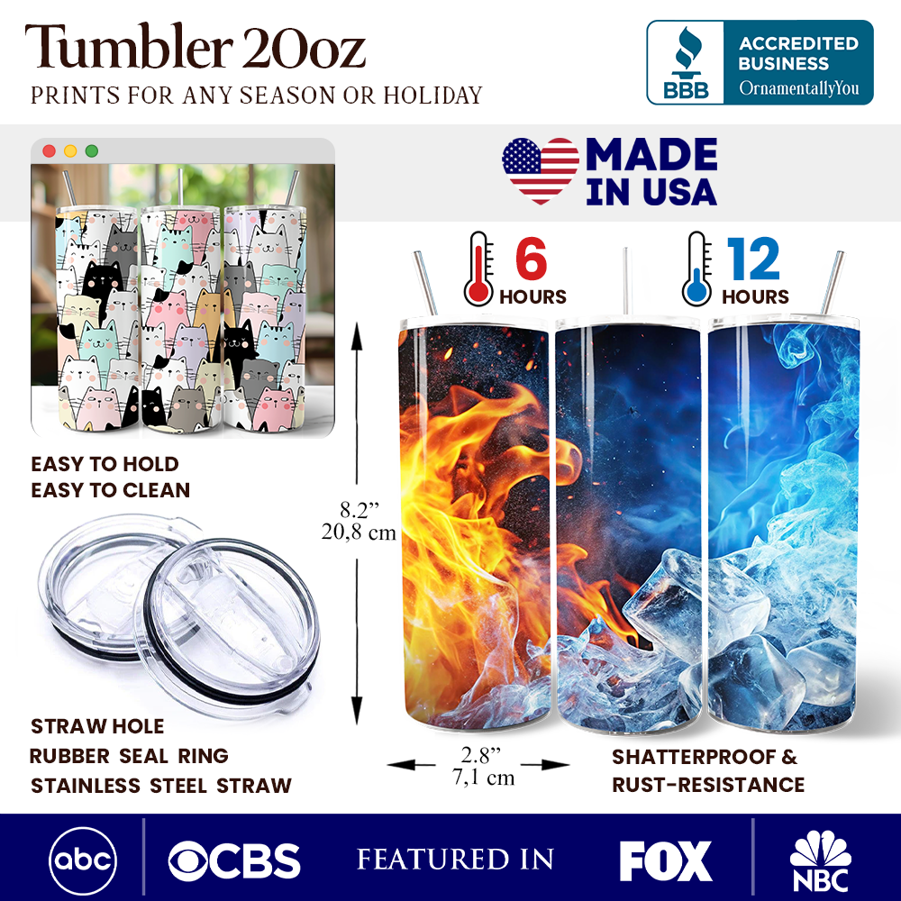 Cute Cats 20oz Personalized Tumbler With Lid and Stainless Steel Straw, Cozy Cat Owner Travel Mug Gift