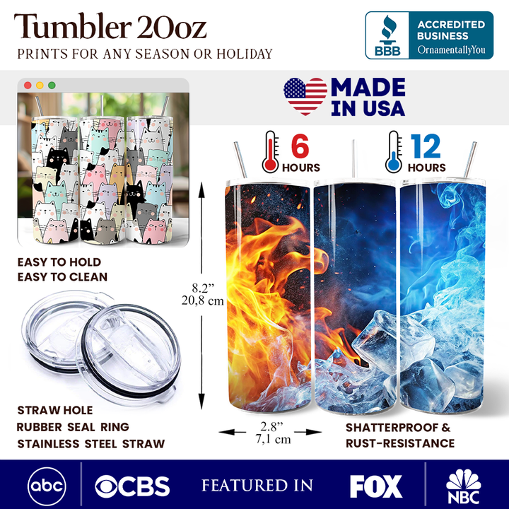 Cute Cats 20oz Personalized Tumbler With Lid and Stainless Steel Straw, Cozy Cat Owner Travel Mug Gift