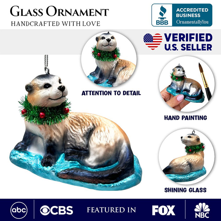 Cute Otter Glass Christmas Ornament, Exotic Animal Tree Decoration Glass Ornament OrnamentallyYou 