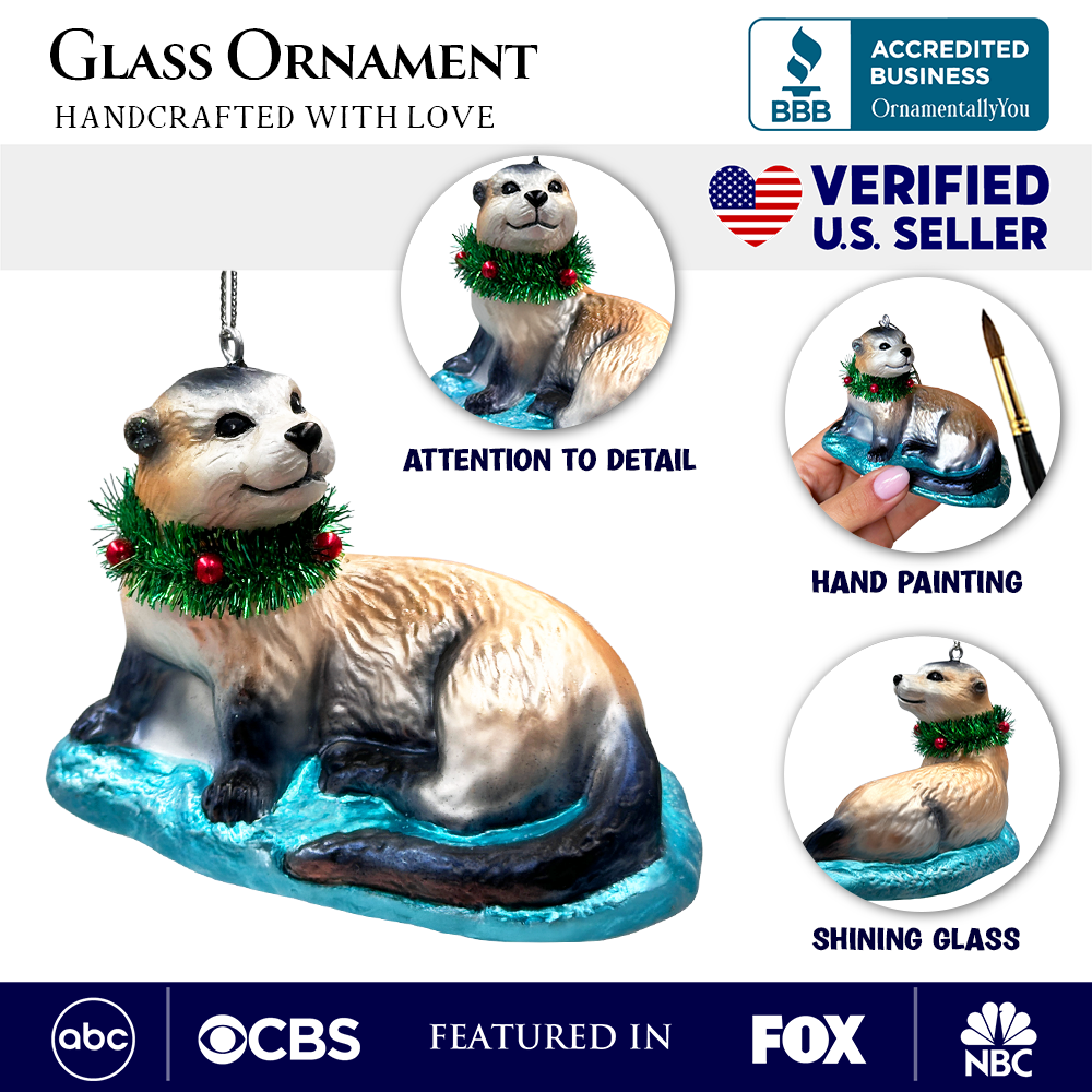 (Pre-Order) Cute Otter Glass Christmas Ornament, Exotic Animal Tree Decoration