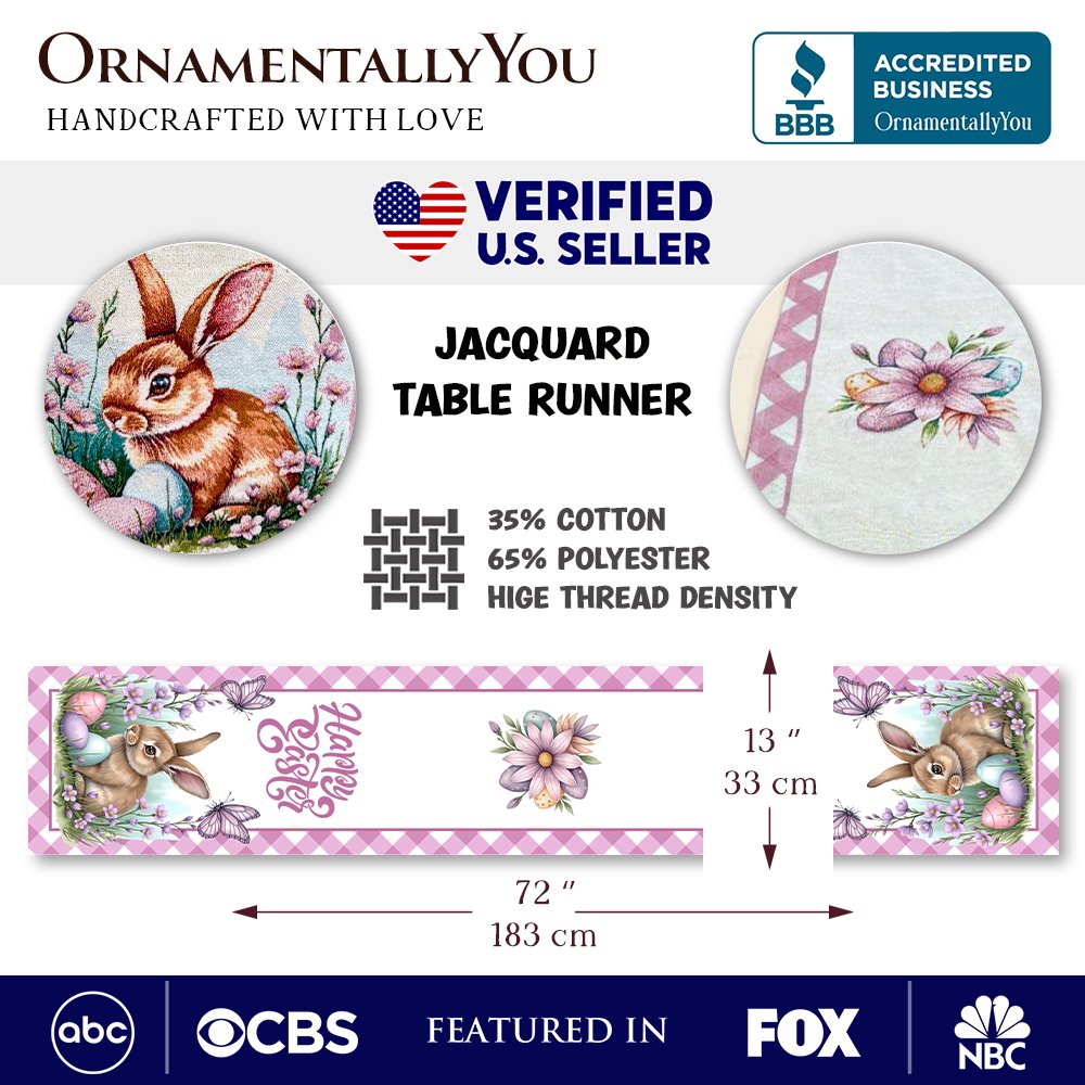 Easter Bunny 72" Jacquard Table Runner, High Quality Spring Holiday Rectangle Tablecloth with Cute Rabbit Design Table Runner OrnamentallyYou 