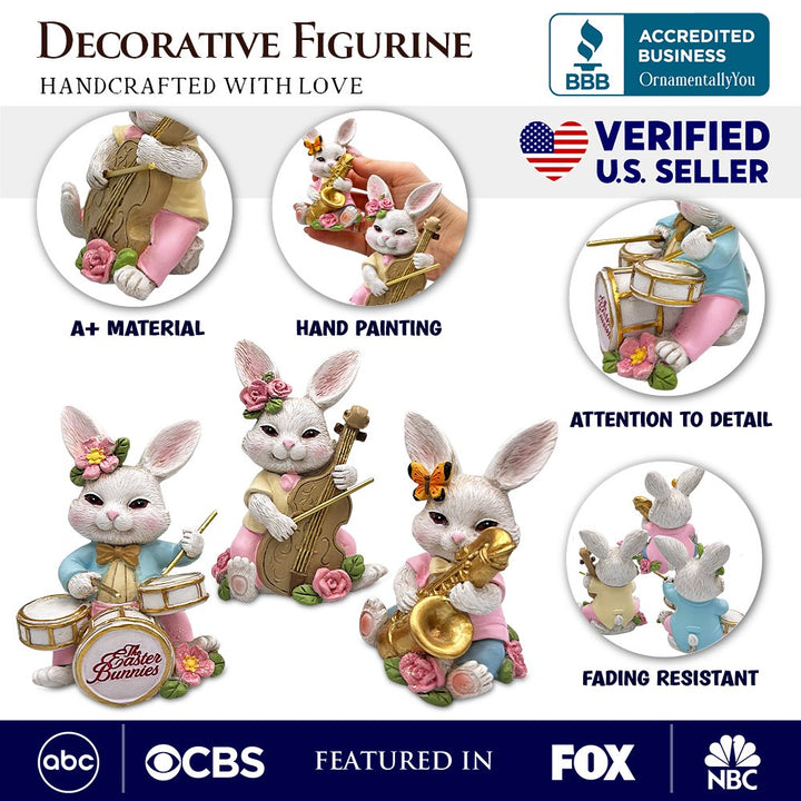 Easter Bunny Band Trio Set of Three Figurines, 3.5" Rabbit Statue Resin Statues OrnamentallyYou 