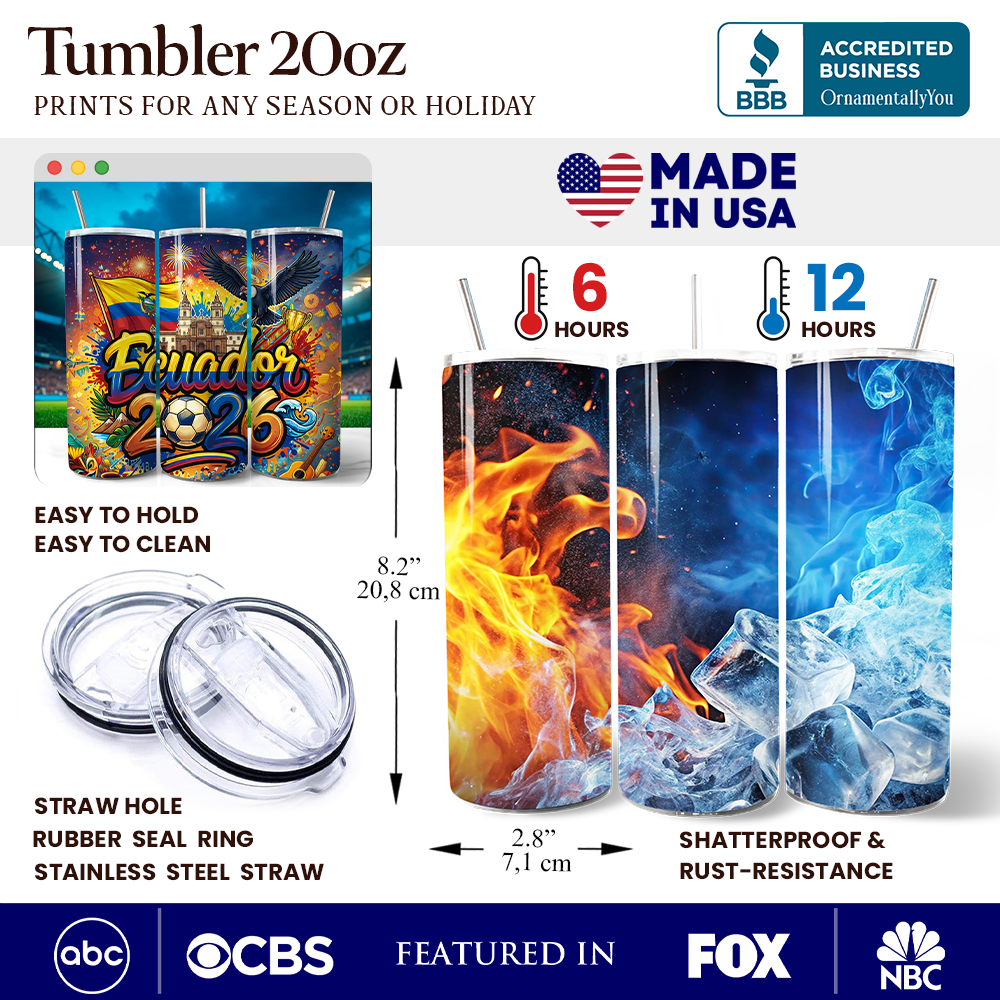 Ecuador 2026 Soccer Cup Global Championship 20oz Tumbler With Lid and Stainless Steel Straw, Fans Football Gift Cup