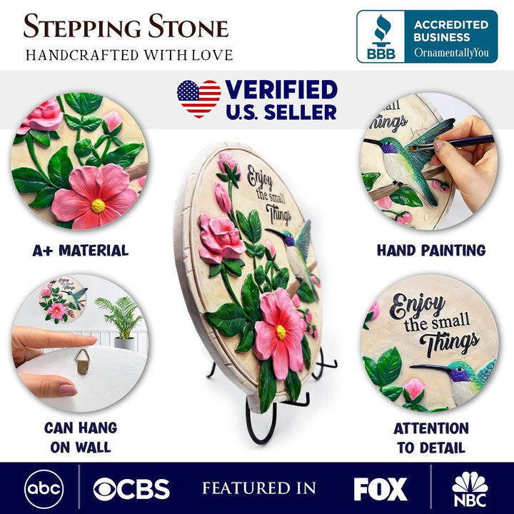 Enjoy the Small Things Hummingbird Stepping Stone, 9.5" Decorative Garden Appreciation Gift Resin Statues OrnamentallyYou 