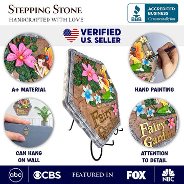 Fairy Kisses and Flowers Garden Stepping Stone, 9.5" Outdoor Decoration Statue Resin Statues OrnamentallyYou 