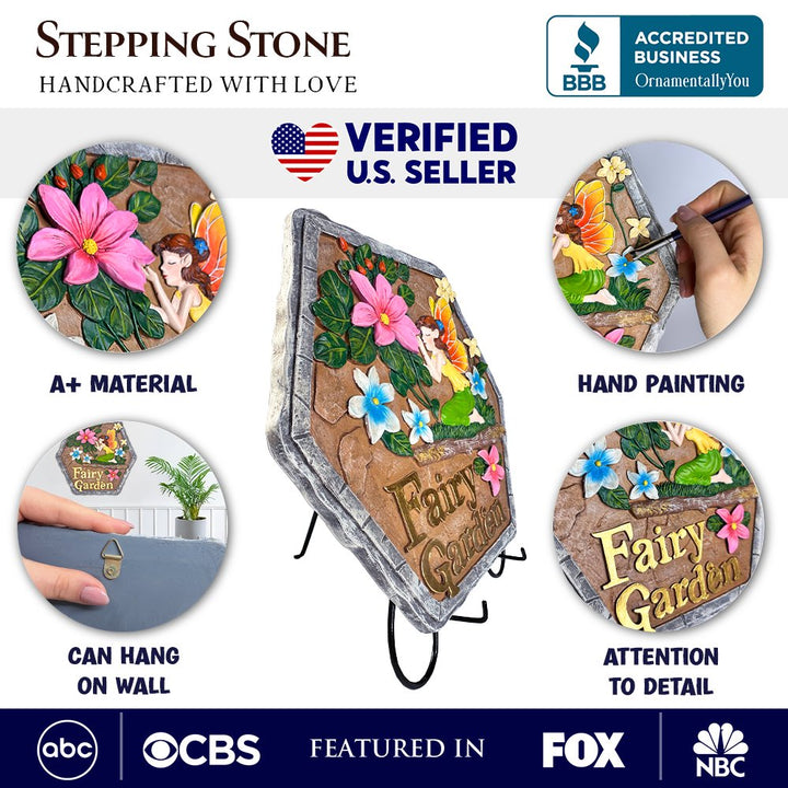 Fairy Kisses and Flowers Garden Stepping Stone, 9.5" Outdoor Decoration Statue Resin Statues OrnamentallyYou 