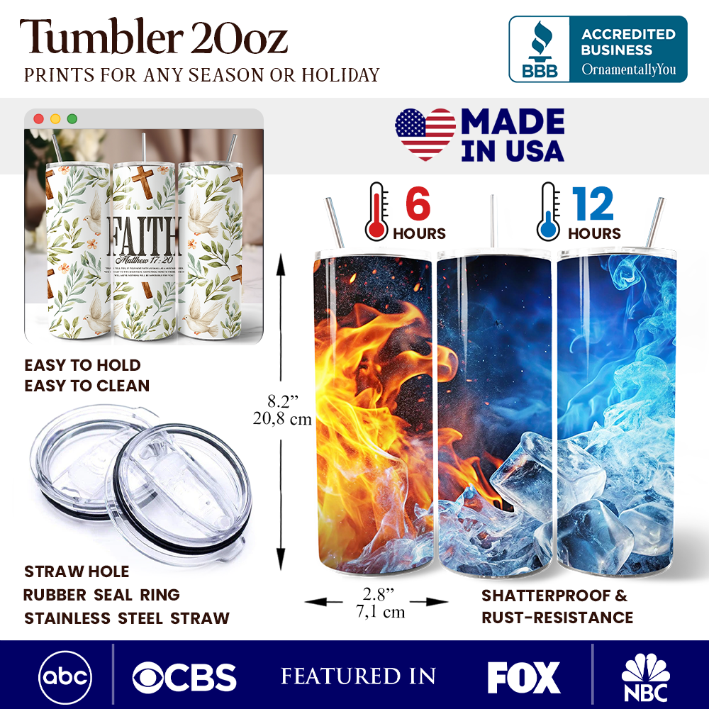 Faith Matthew 17:20 Christian 20oz Personalized Tumbler With Lid and Stainless Steel Straw, Bible Verse Inspirational Gift Cup