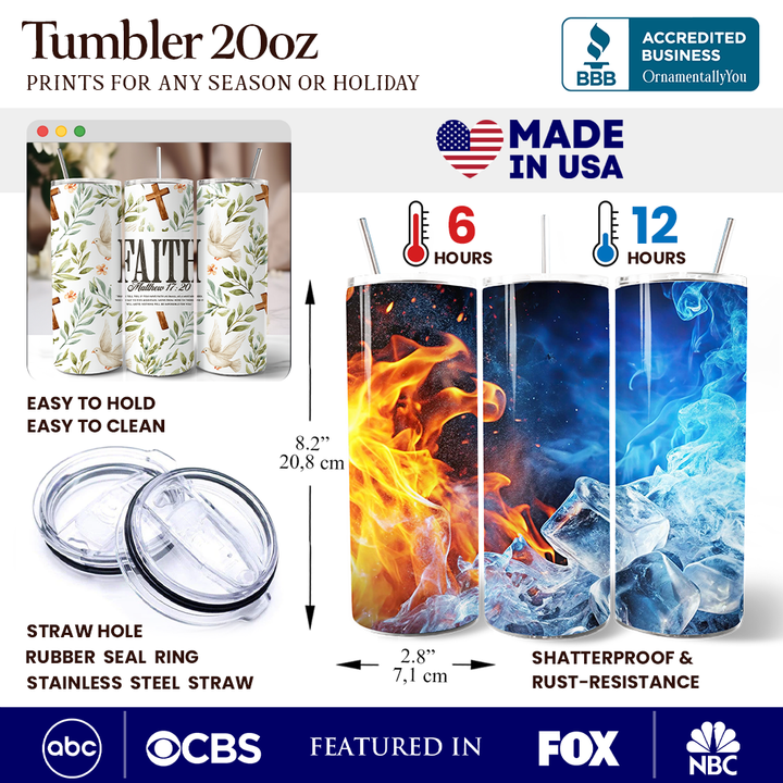 Faith Matthew 17:20 Christian 20oz Personalized Tumbler With Lid and Stainless Steel Straw, Bible Verse Inspirational Gift Cup