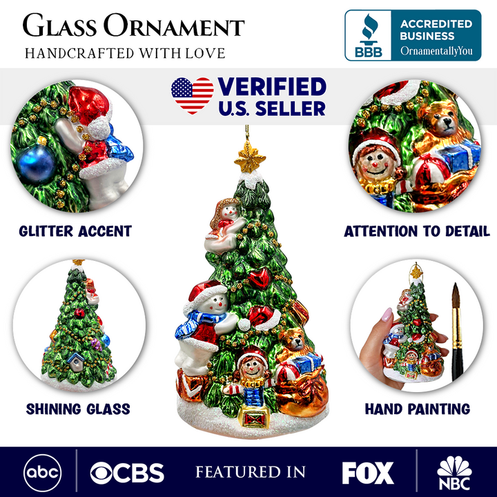 (Pre-Order) Festive Snowman and Christmas Tree Glass Ornament