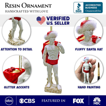 (Pre-Order) Festive Statue of David Ornament, Unique Italian Renaissance and Michelangelo Decor Resin Ornaments OrnamentallyYou 