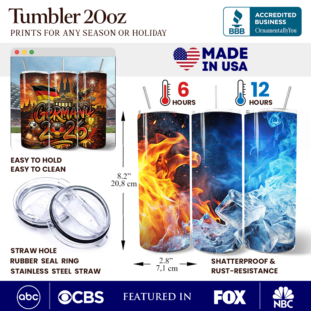 Germany 2026 Soccer Cup Global Championship 20oz Tumbler With Lid and Stainless Steel Straw, Fans Football Gift Cup