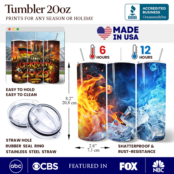 Germany 2026 Soccer Cup Global Championship 20oz Tumbler With Lid and Stainless Steel Straw, Fans Football Gift Cup